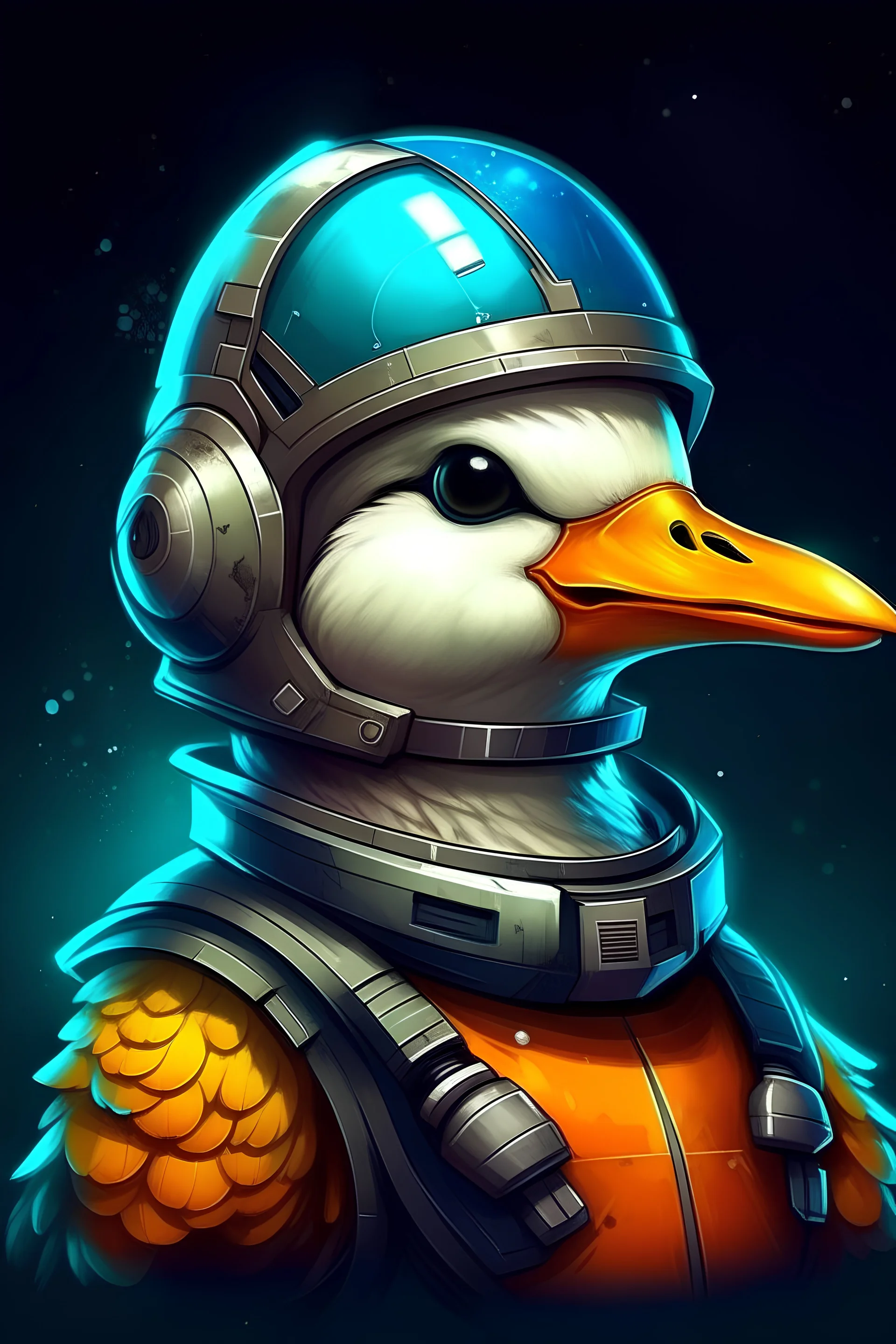 Un pato espacial con casco de mandarina