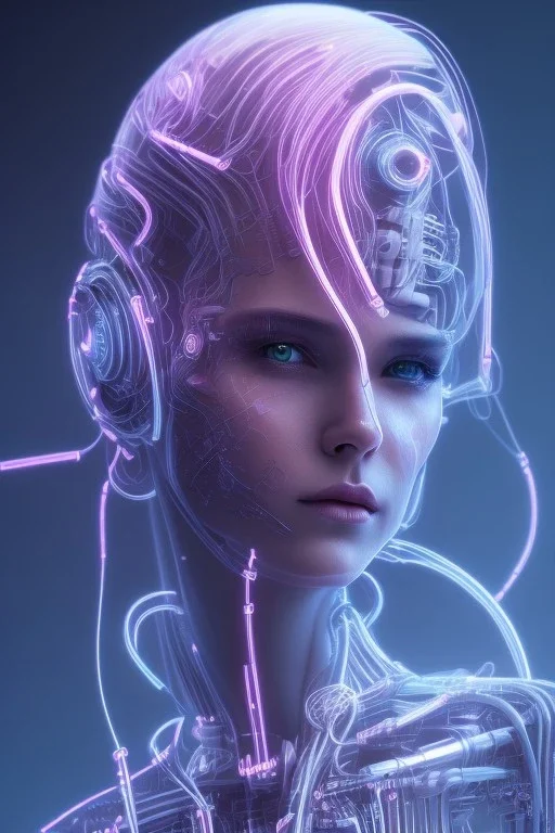 cyberpunk, head, women, portrai, tron, cyborg, robot, cyborg, pink hair, seven , perfekt, real, dream, hr giger