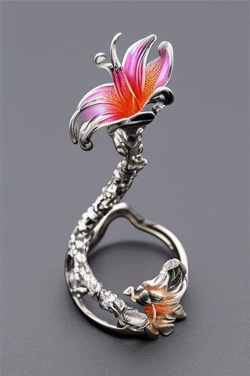 Tiger lily flower crystal ring