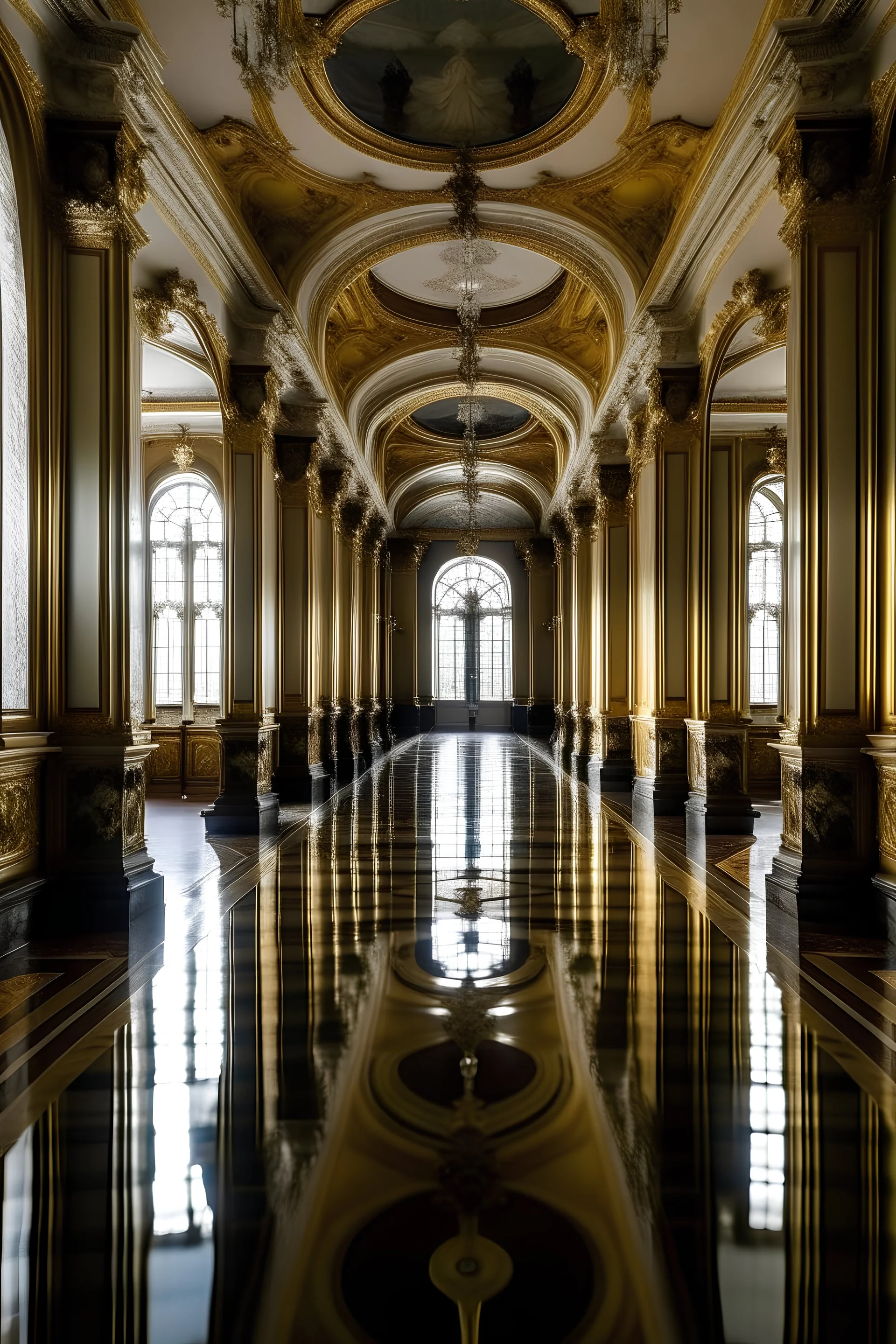 hall of a palace whit two mirrow in front them