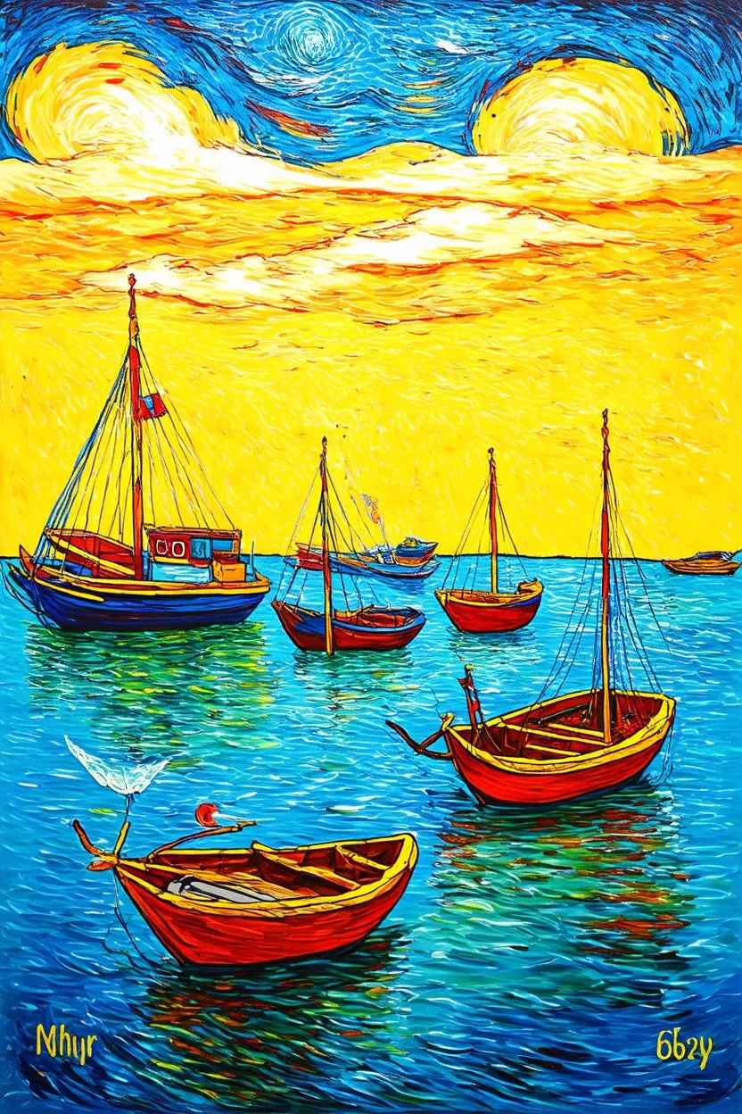 Words are the boats existing out of water; a mashup of the styles of Hundertwasser, Van Gogh, and Klee