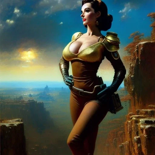 Drawing of beautiful face,'beautiful,Busty Cait(Fallout4)',Sexy stare, ancient skintight armor, balanciaga fashion clothe painting by gaston bussiere, greg rutkowski, yoji shinkawa, yoshitaka amano, tsutomu nihei, donato giancola, tim hildebrandt, Oil on canvas, cinematic composition, extreme detail,fit full head inside picture,16k