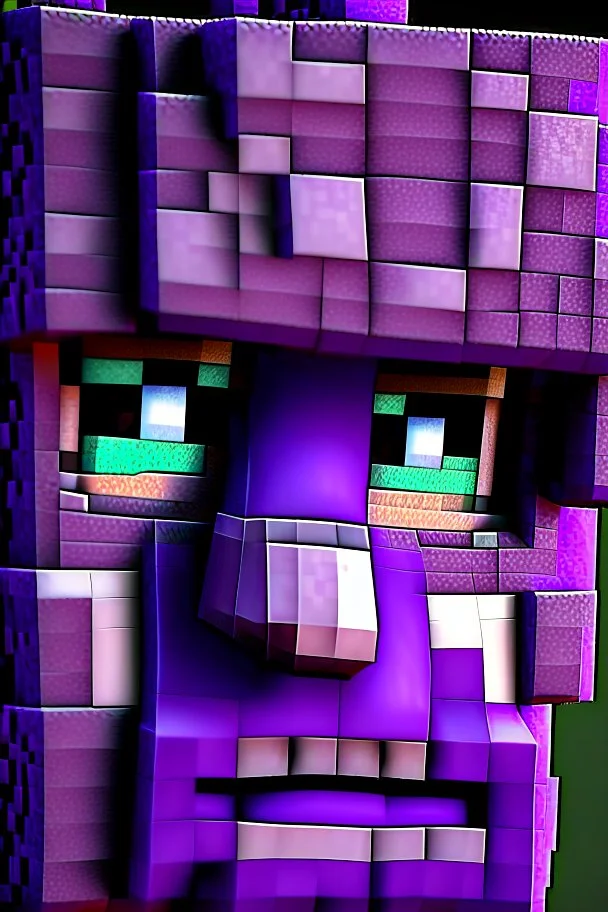 a close-up portrait of a purple Minecraft face, facemask, 3d, large pixel style