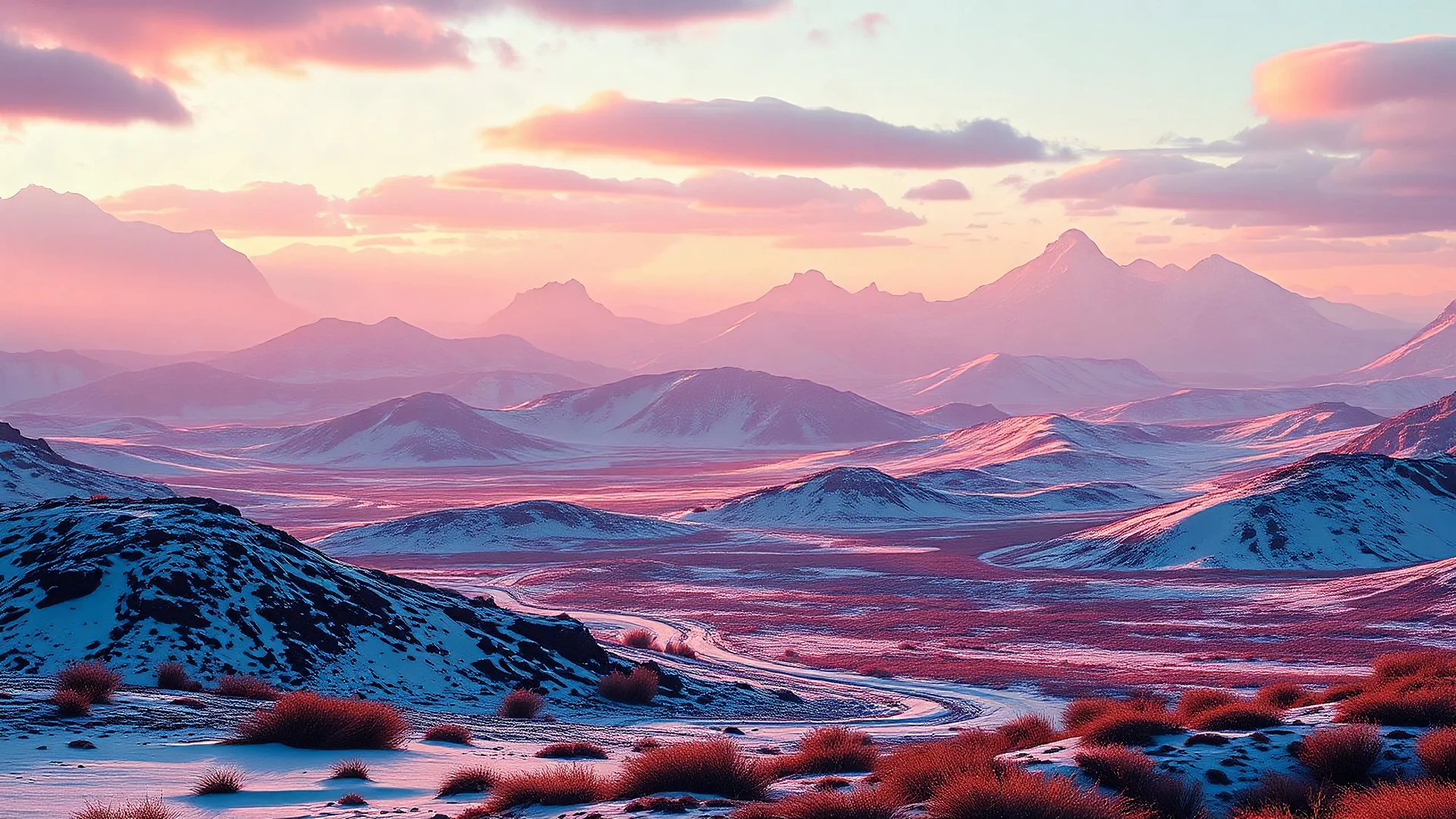 realistic photo of a tundra landscape that looks futuristic with futuristic lighting