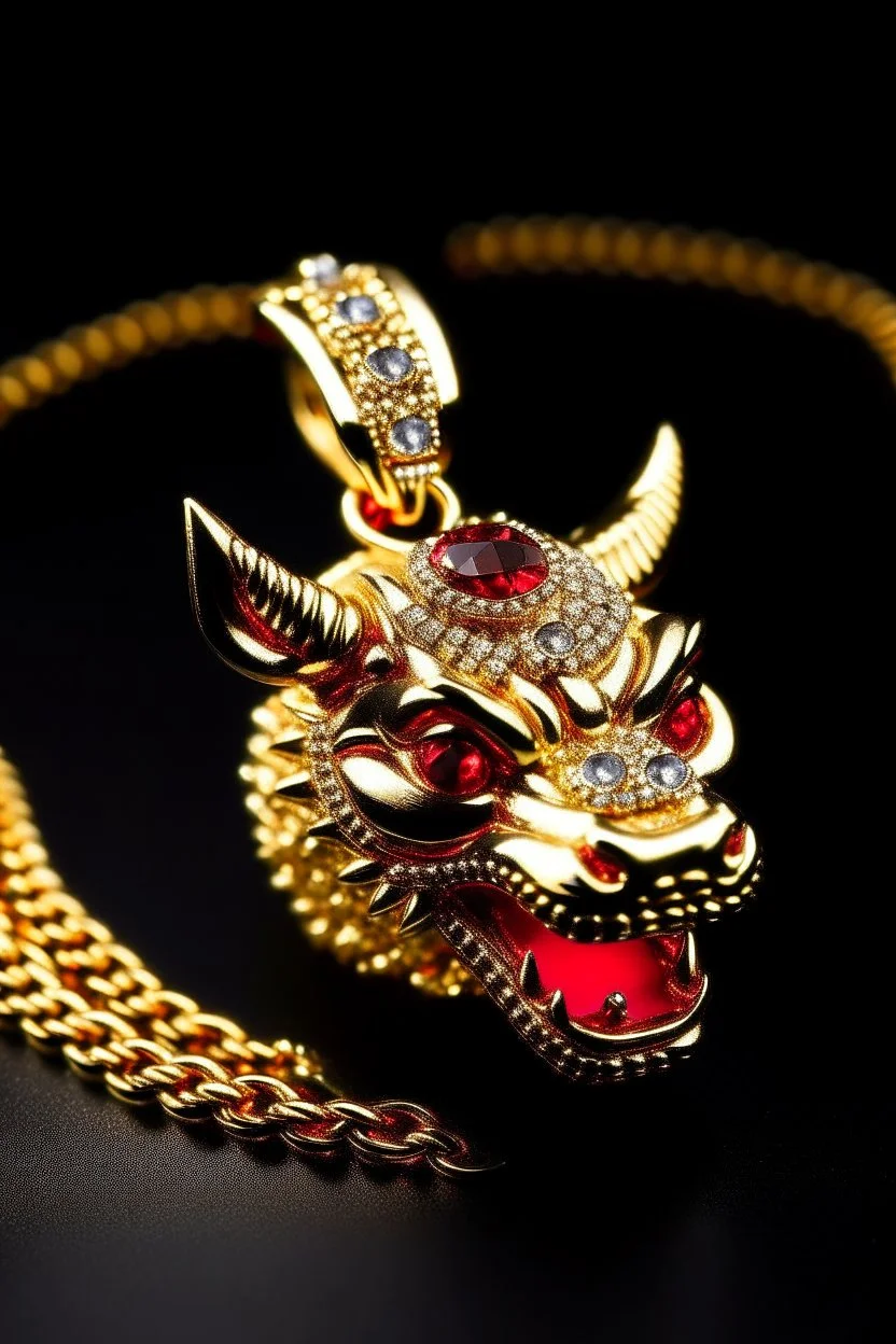 A gold chain with an iced out pumba sitting pendant, eyes should be rubies and fangs in gold