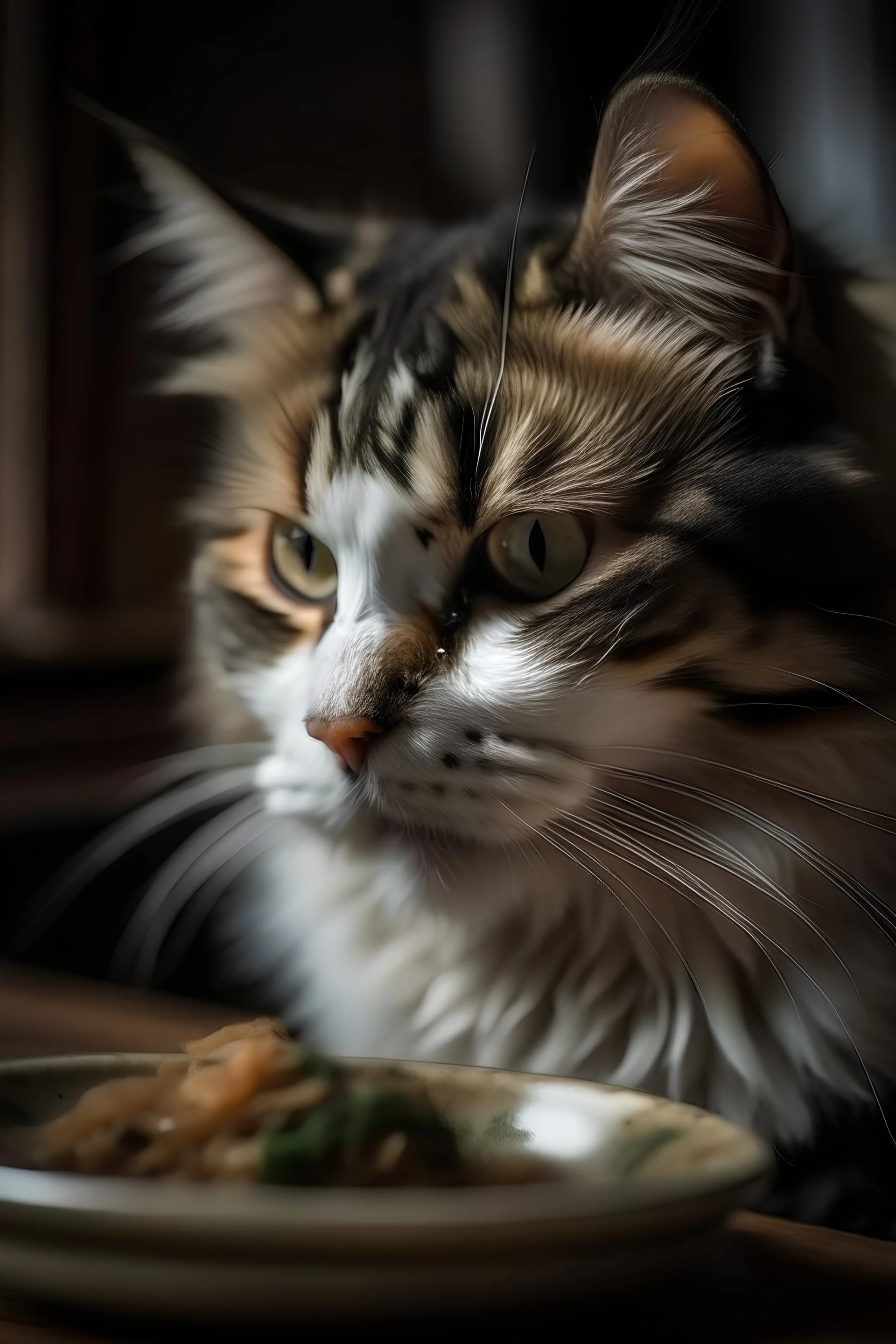 Portrait of a cat EATING