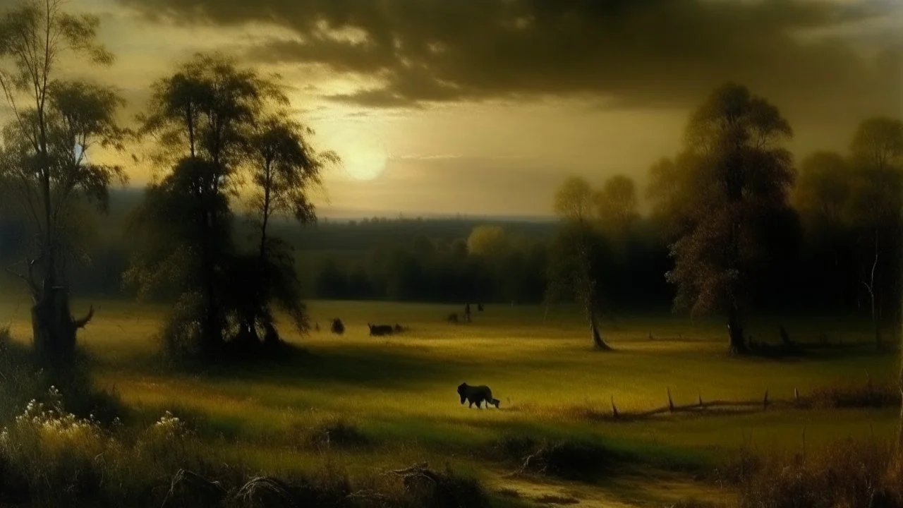 A black weald with shadow monsters painted by George Inness