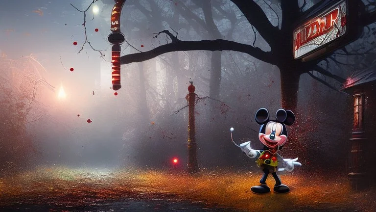 zombie mickey mouse hybrid, photorealism, movie screen capture, horror, sci-fi, retrofuturism,