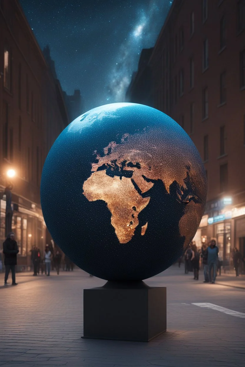 статуя на улице, Шар как планета/звезда: Превратим шар в визуализацию планеты, звезды или небесного тела. С помощью проекции, освещения и текстур можно создать ощущение реального космического объекта.