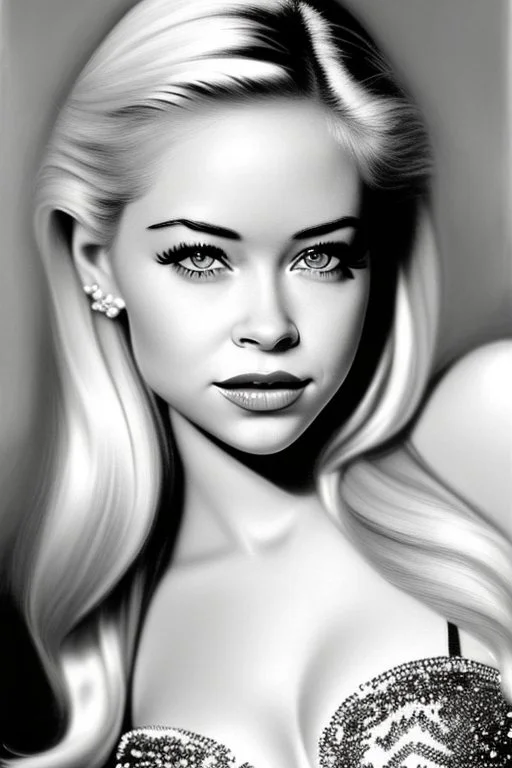 Photorealistic Elsa Jean portrait in black and white