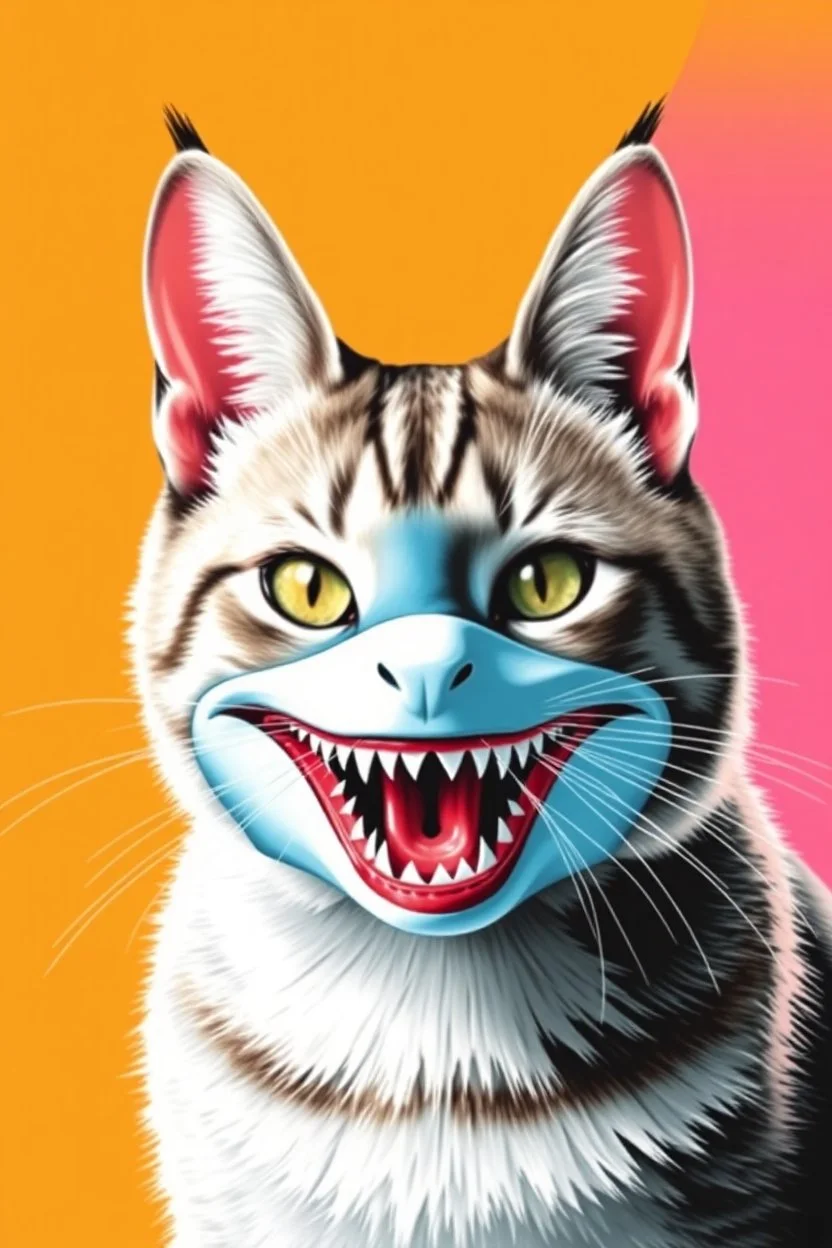 cat with shark mask in the style of warhol