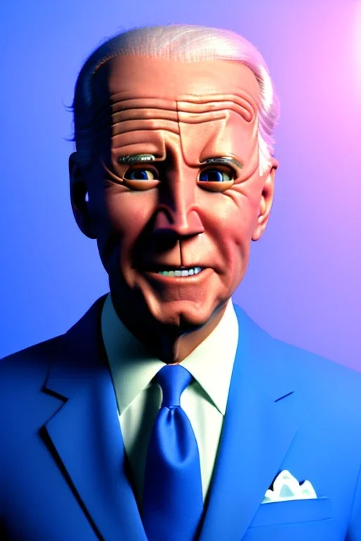 Waist up Portrait, joe Biden as muppet doll, Blue suit retro style, photo studio, blue background, unreal engine 5, concept art, art station, god lights, ray tracing, RTX, lumen lighting, ultra detail, volumetric lighting, 3d.