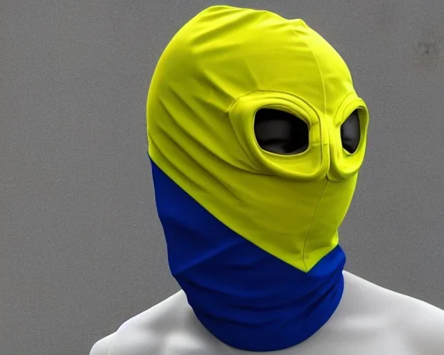 Blue and yellow balaclava on mockup, 3d rendering, ultra graphics, white background,RTX, TXXA, SSAO, High quality,hyperrealistic, Super detailed, HDR,4k