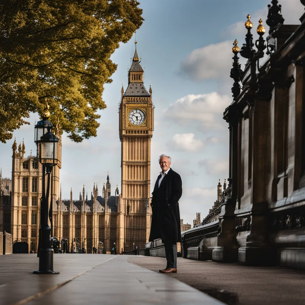 an man standing in front of big ben looking at camera