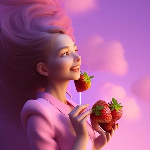 pixar style, volumetric pink sky environment and background, volumetric lighting, dramatic lighting, realistic painting of a beautiful housewife eating strawberry marmelade, smiling, detailed digital painting, extreme dense and fine, anime, ornate, colour-washed colors, elegant, small minutiae, tiny features, particulars, centered, smooth, sharp focus, renderman gofur render, 8k, uhd, detailed eyes, realistic shaded volumetric lighting, caustics, backlight