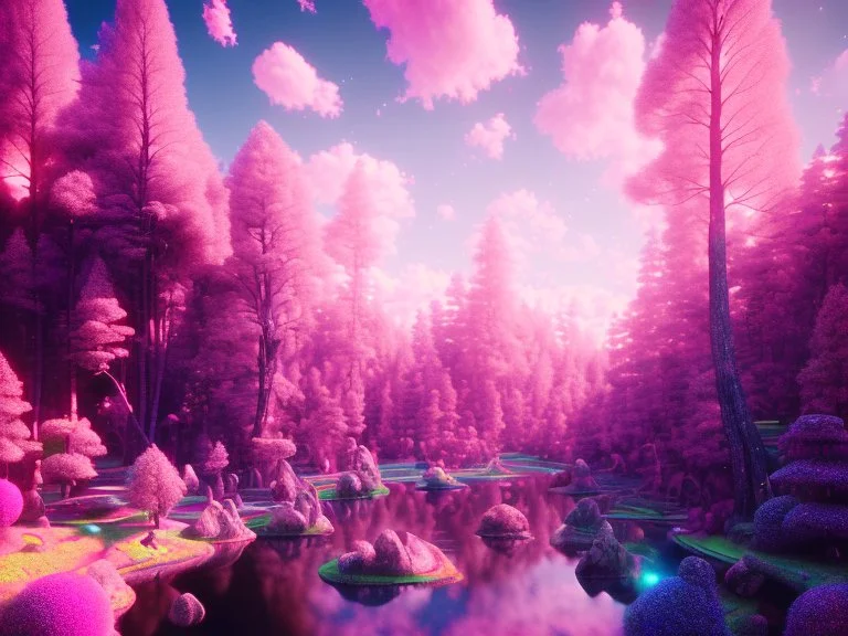 pink black crystal cosmic and galactic ambiance hill sky rocks sunny trees pools river surreal, full of details, smooth, bright sunshine，soft light atmosphere, light effect，vaporwave colorful, concept art, smooth, extremely sharp detail, finely tuned detail, ultra high definition, 8 k, unreal engine 5, ultra sharp focus