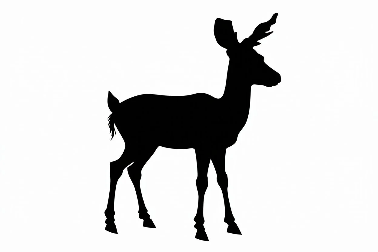 silhouette of a female deer, black on white, vector clipart