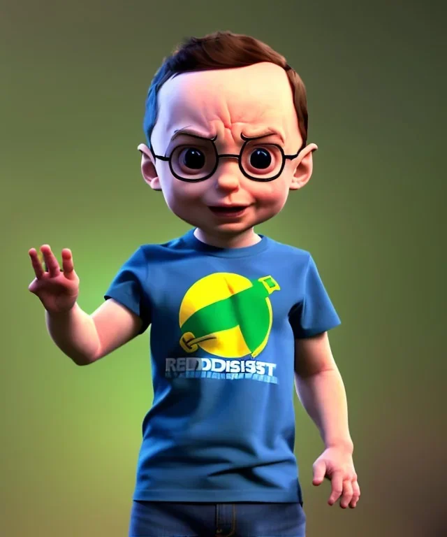 Sheldon cooper toddler, full body, dramatic lighting, angry, hyper realistic