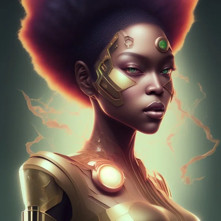 black super hero girl, green eyes, afro | very very anime!!!, fine - face, beyonce, red afro, realistic shaded perfect face, fine details. anime. realistic shaded lighting poster by ilya kuvshinov katsuhiro otomo ghost - in - the - shell, magali villeneuve, artgerm, jeremy lipkin and michael garmash and rob rey