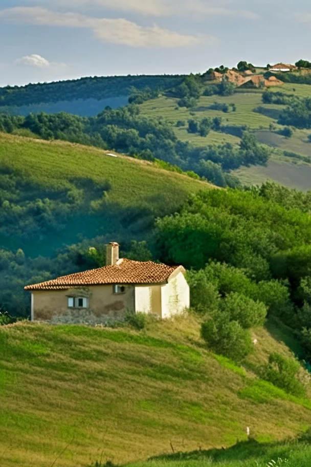 Casa en una colina con vista al pueblo