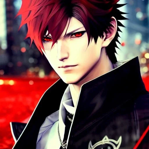 Detailed anime boy, crimson red hair, classic taper hairstyle, dante dmc5 hairstyle, wolf ears protruding out, white trench coat, intricate details, full body portrait, keep head in frame, slight smile, black Japanese motif, concept art, highly detailed, digital painting, concept art, sharp focus, illustration, art by Yoji Shinkawa, WLOP and greg rutkowski and alphonse mucha and artgerm and yanjun Chen and Junji ito and Makoto Shinkai, HDR, octane render, highly detailed