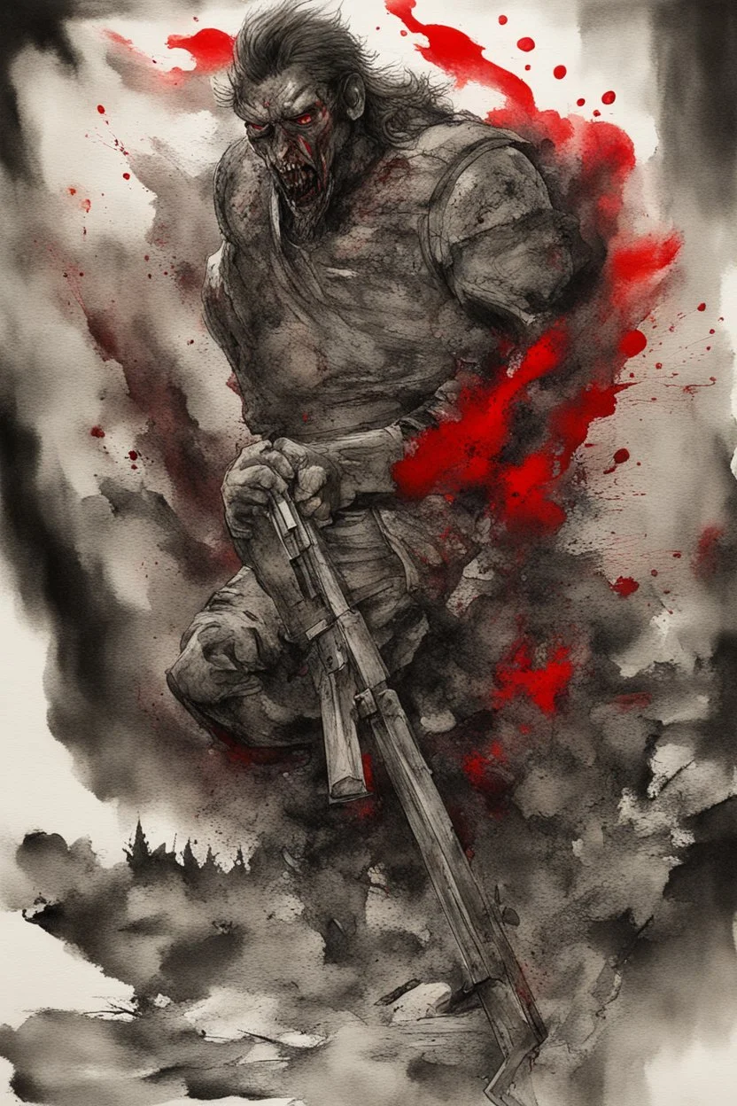 suppressed rage; ink wash; black and blood red