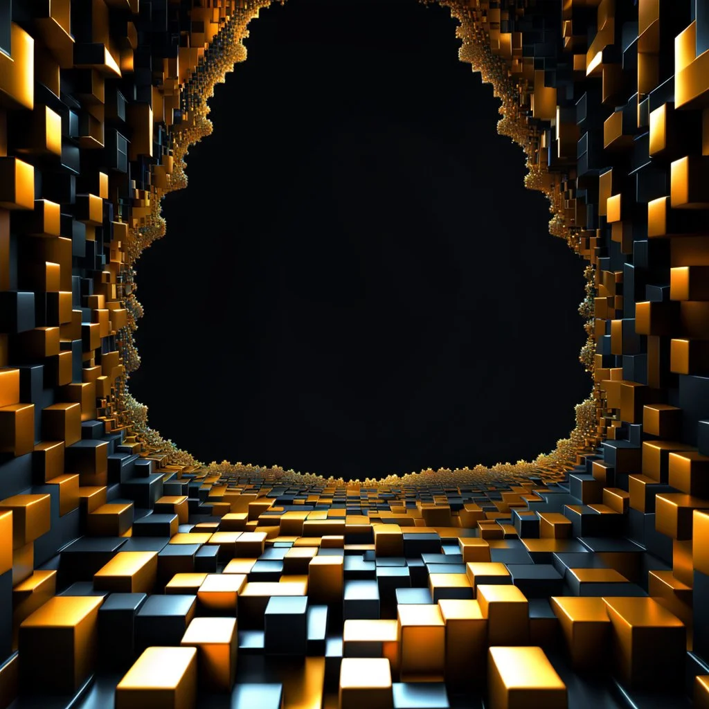 a mandelbulb 3d fractal made of metallic random color cubes a pertty artistc background