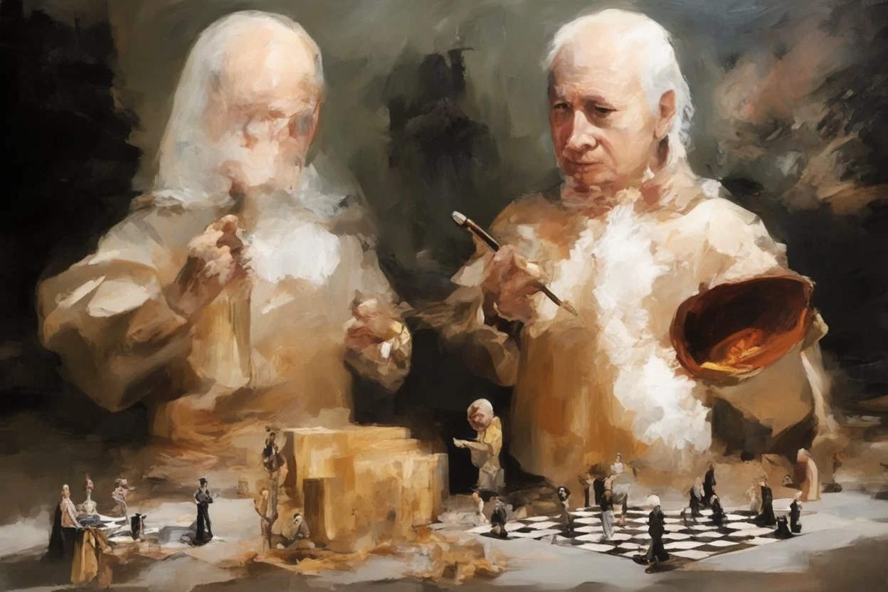 Putin, President Xi Of China And Joe Biden Play Chess With Atomic Bomb Mushroom Cloud,Complex Surgical Instruments Intermixed With A Newborn Boy,Minimalism,Painting By Adrian Ghenie,Rene Magritte,Pablo Picasso,Michelangelo,Salvador Dali,Lucian Freud