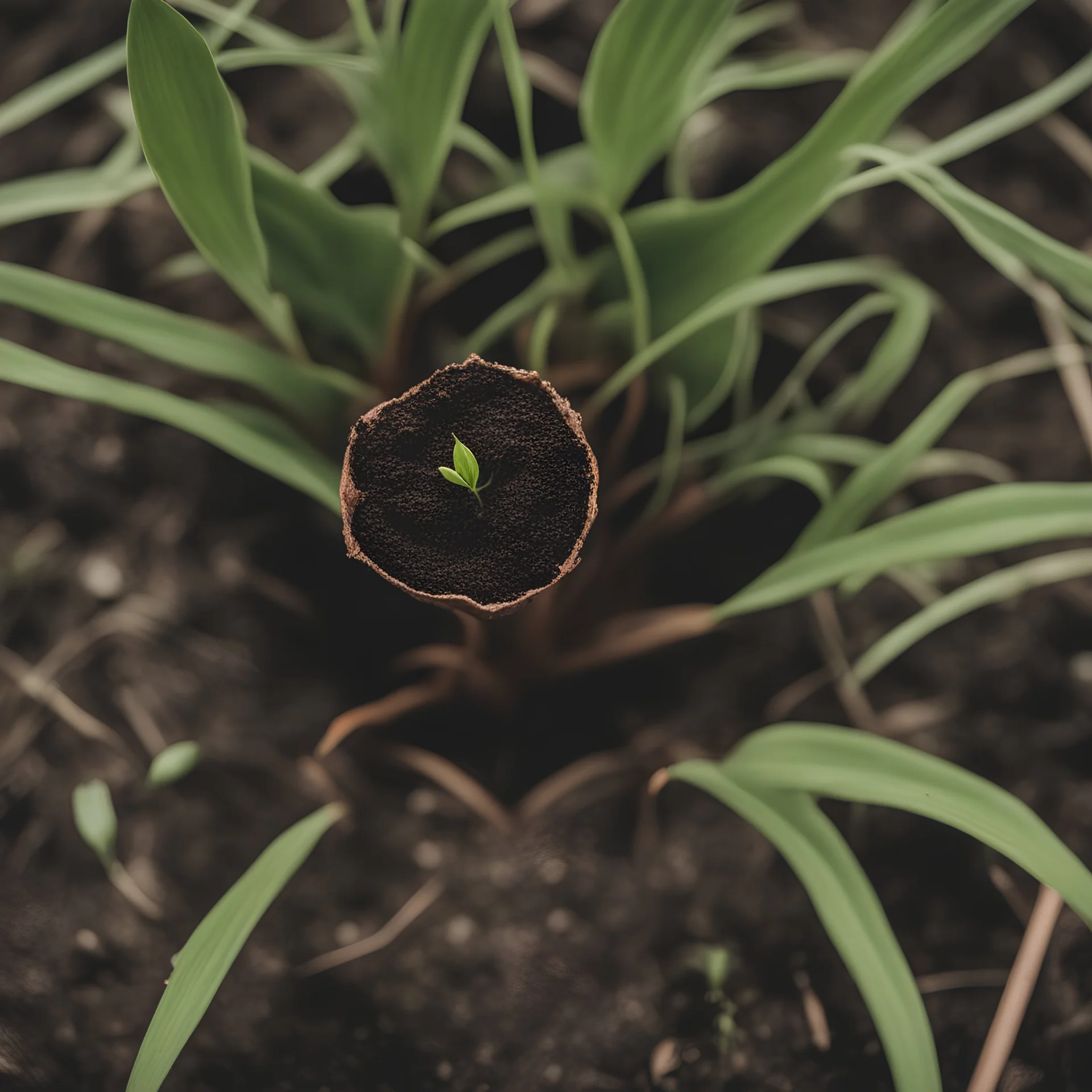 A plant emerging from the ground