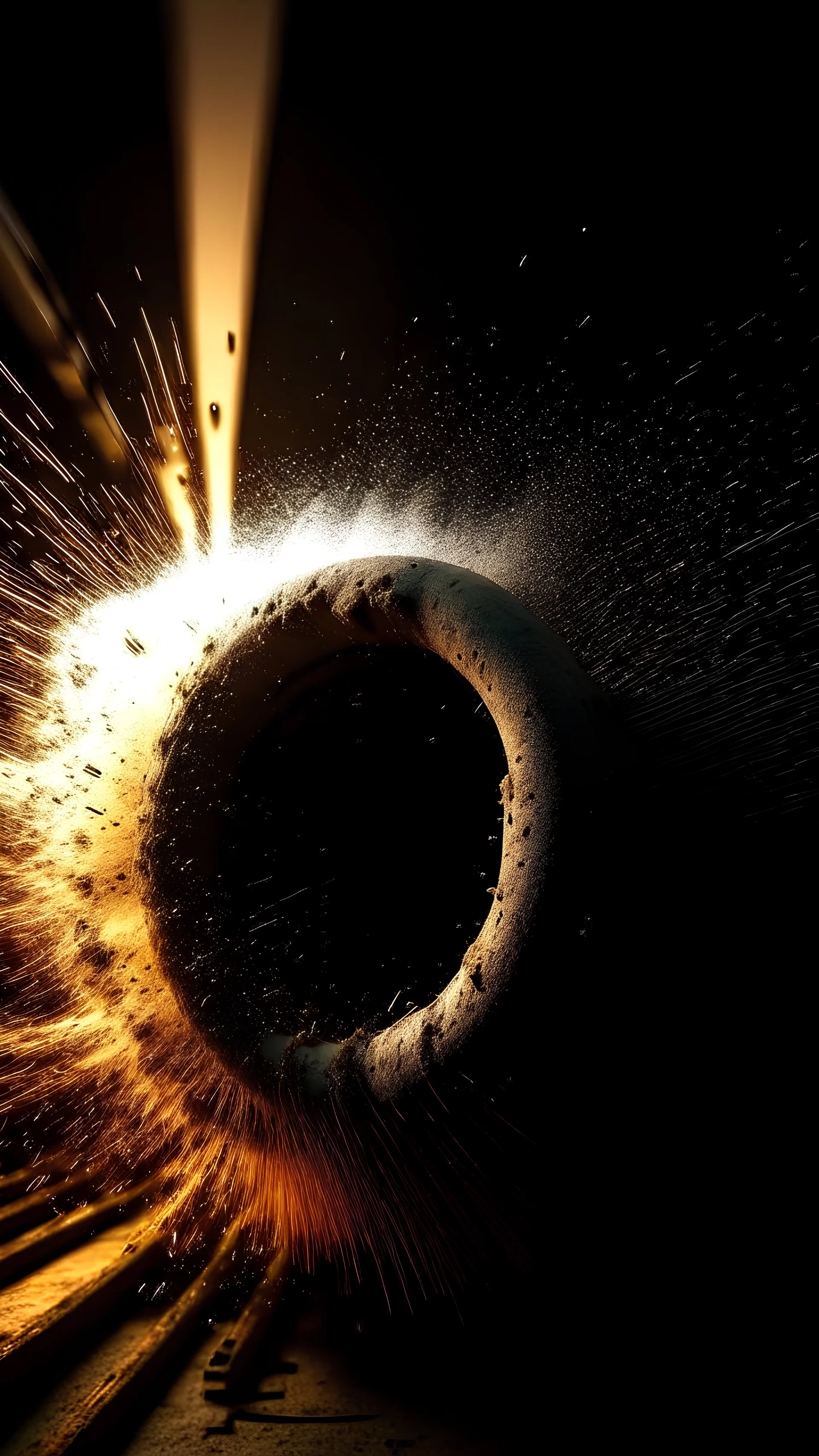 Spitting explosion coming up out of a narrow pipe, hd, 4k, hdr, realistic, realism, fujifilm, hd, 4k, realism, hyper real, hdr, fujifilm, leica, high definition, real