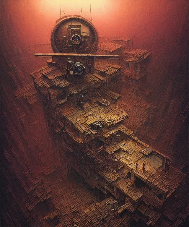 Camera., concept art, hyper detailed, beksinski, dan mumford, post-apocalyptic, oil on canvas