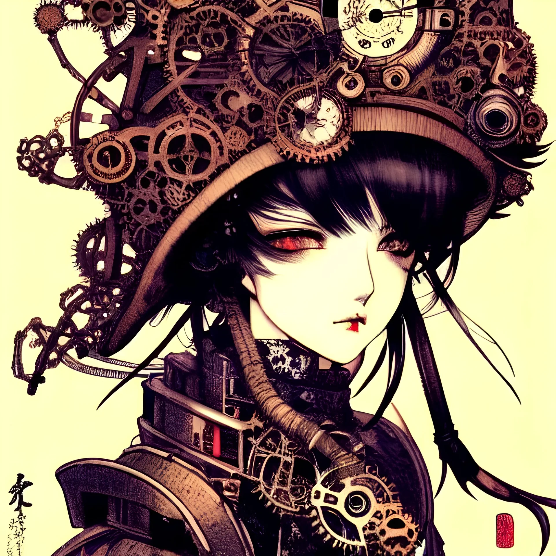 beautiful steampunk girl, hyper detailed, hyperdetailed, intricately detailed, illustration by <Katsushika Hokusai> <Yoji Shinkawa>, full body,