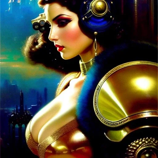 portrait beautiful face Retro Futuristic Pin-Up, busty,ancient metal armor balanciaga fashion clothe painting by gaston bussiere, greg rutkowski, yoji shinkawa, yoshitaka amano, tsutomu nihei, donato giancola, tim hildebrandt, oil on canvas, cinematic composition, extreme detail,fit full head inside picture,16k