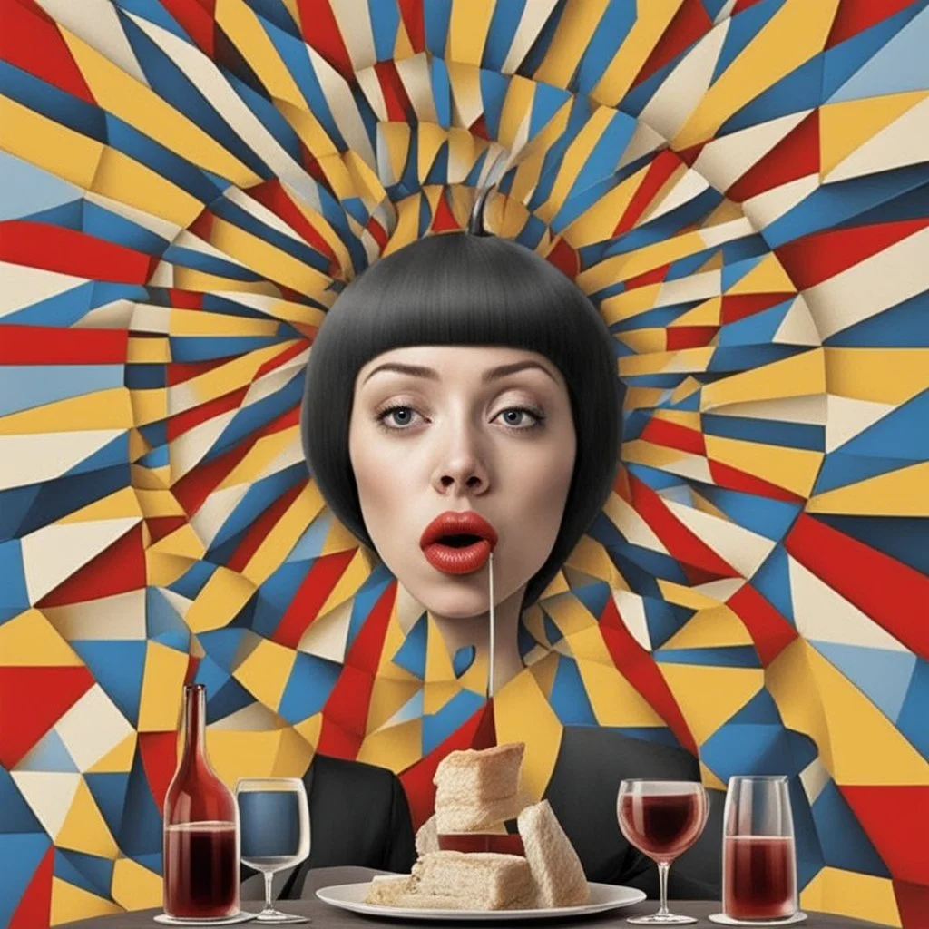 Straddle the line in discord and rhyme, Mouth is alive with juices like wine, neo surrealism, by igor morski, optical illusion.