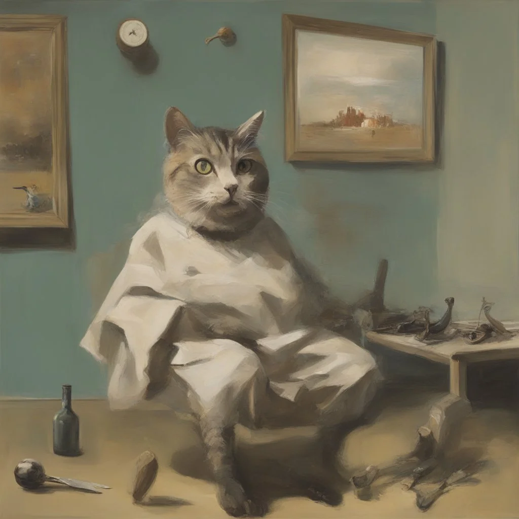 UN conference.a cat and human flesh-like surgical instruments and universe-like a pigeon and neuralink, surrealism,minimalism,Painting By Adrian Ghenie, Rene Magritte, Salvador Dali, Lucian Freud