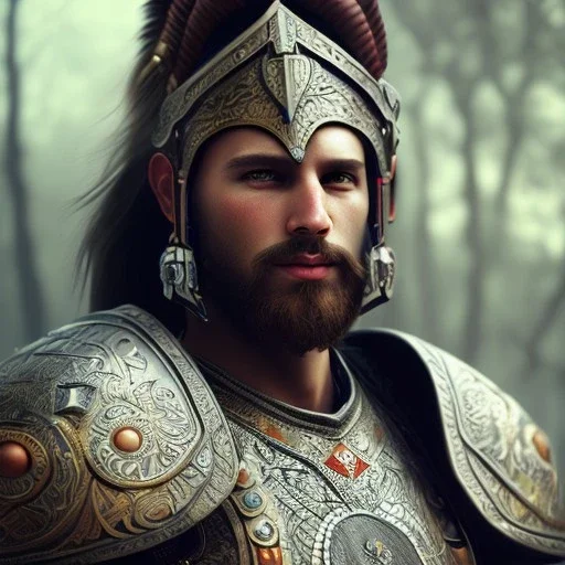 portrait of a warrior with turk man themed armour, extremely detailed, UHD, 8k,The close-up camera effect,sharp focus, perfect position,hyperphotorealistic, unreal engine 5, octane render