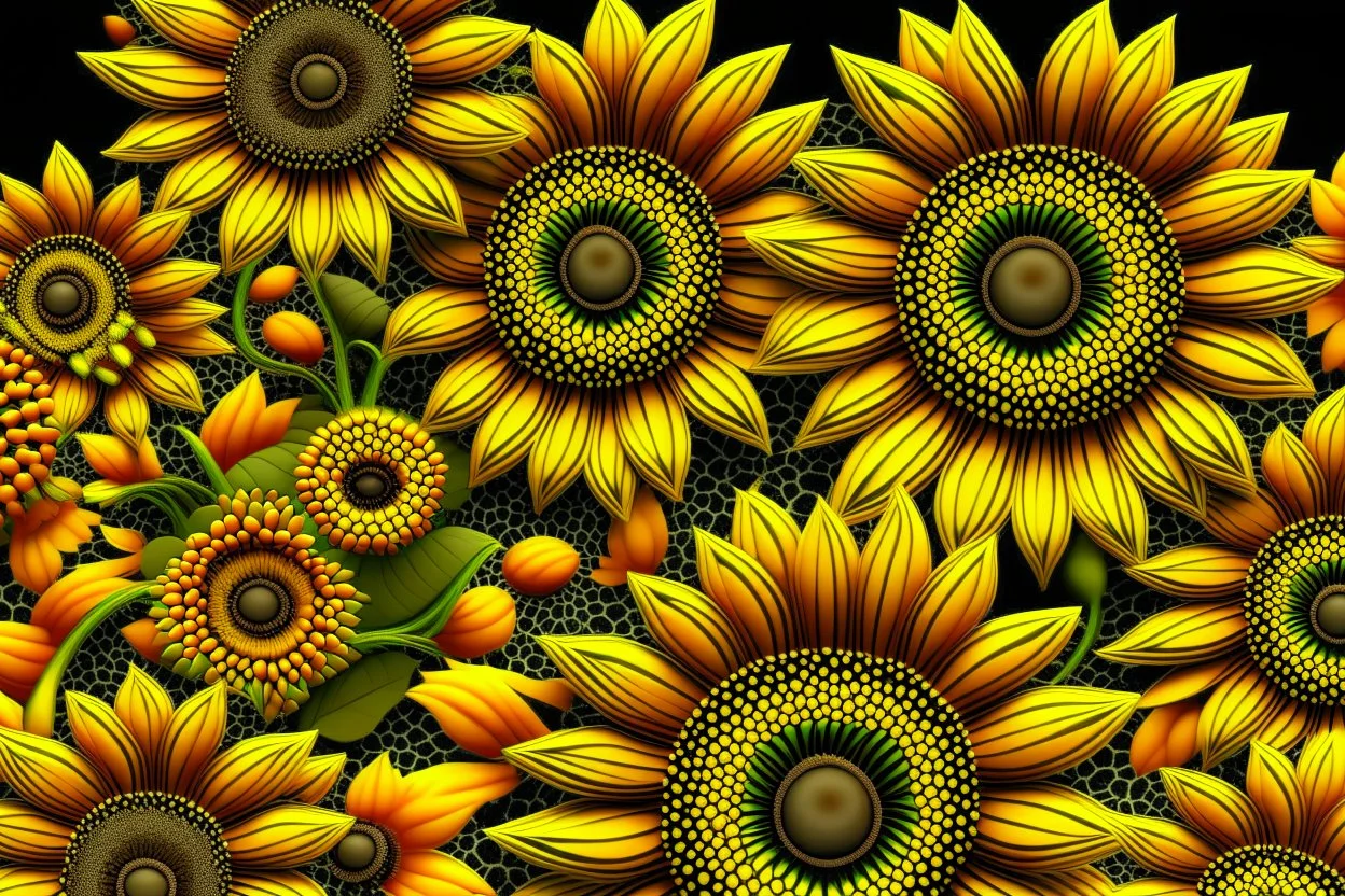 3d,sunflowers,patterns,