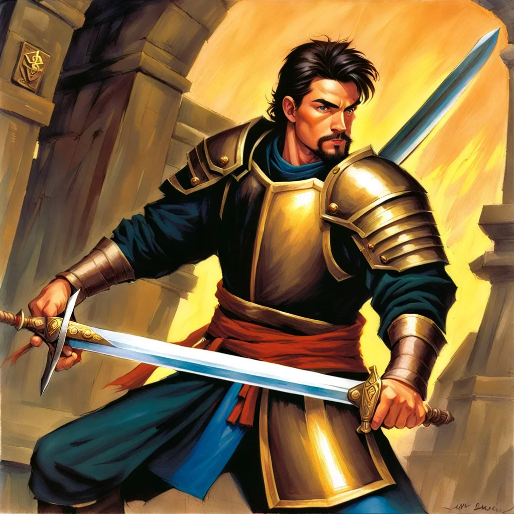 fantasy 90's tcg art of a heroic swordsman