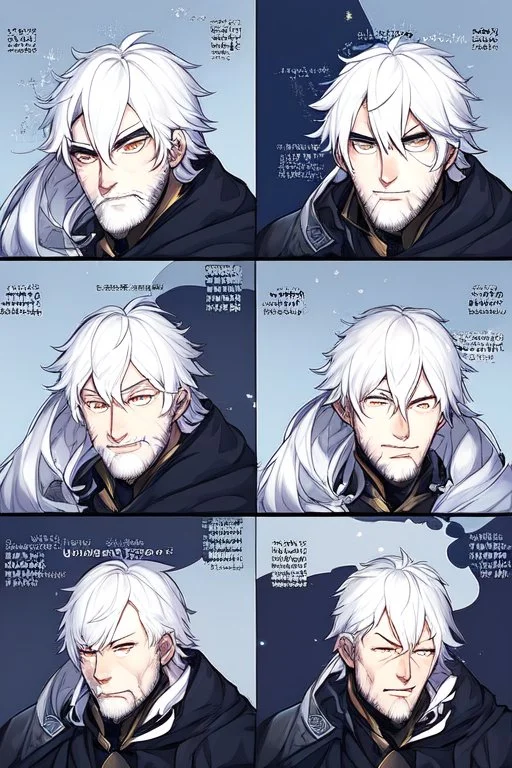 A 16-year old boy, white hair, pretty, with the wild fire in his eyes, dark rings under his eyes