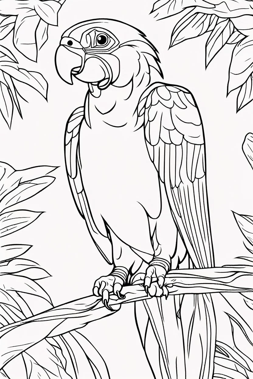 coloring page for kids, PARROT, thick outline, low details, no shading, no color