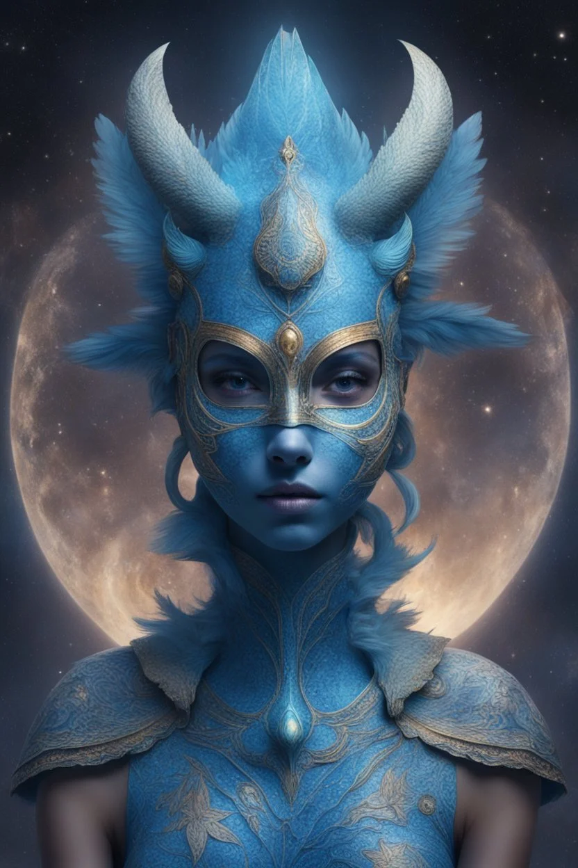 blueish masked femine inhumane godly being cosmic creature of magic