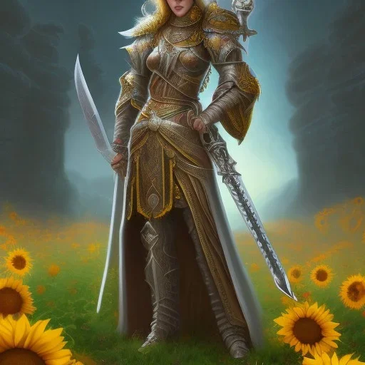 fantasy sunflower warrior queen sword