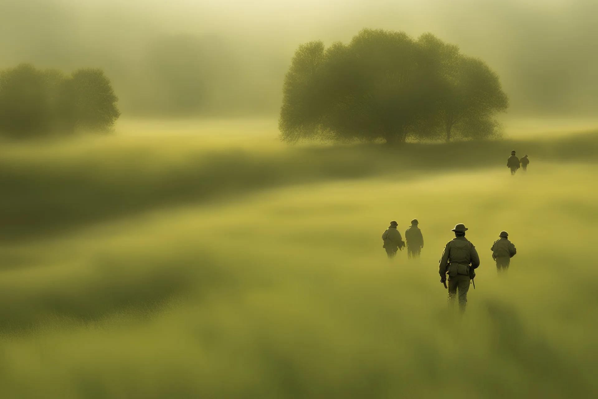 une prairie avec armée a pieds loin dans l’horizon