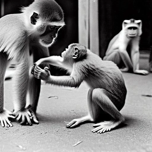 Old photo of monkey with dancing cats