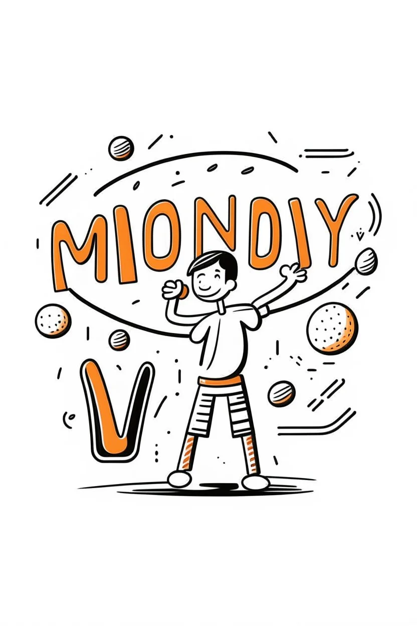 Style: Flat illustration with bold outlines Mood: Playful and joyful Lighting: Even and bright Text: "Monday" T-shirt design graphic, vector, contour, white background