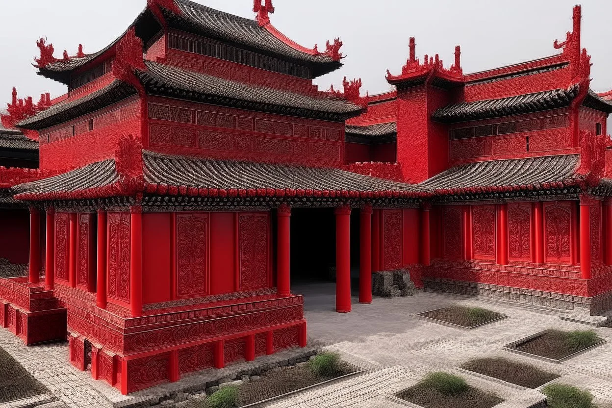 A red fiery Chinese palace designed in Ica stones