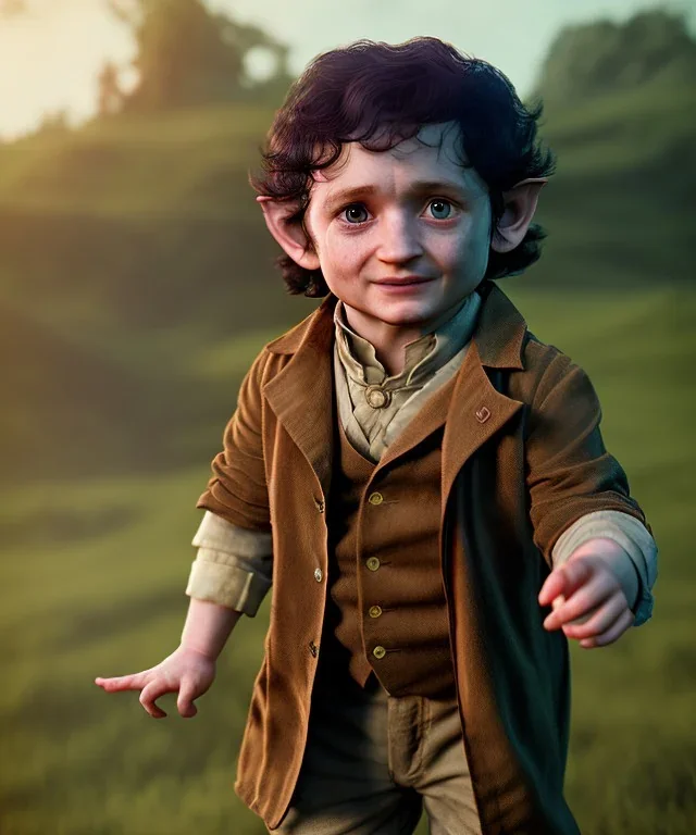 Frodo baggins toddler, full body, dramatic lighting, hyper realistic