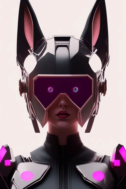 MCU Portrait, Front image, cyberpunk rabbit mask, us woman, black pink color, latex dress, highly detailed, concept art, smooth, unreal engine 5, god rays, ray tracing, RTX, lumen lighting, ultra detail, volumetric lighting, 3d, finely drawn, high definition, high resolution.