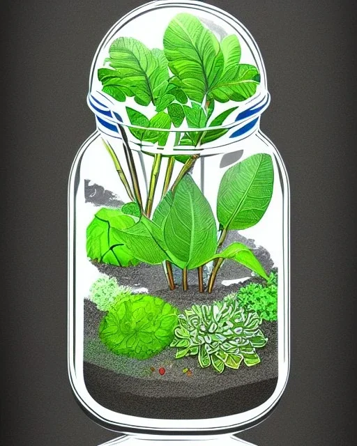 a glass jar terrarium filled with plants, highly detailed, digital art, sharp focus, trending on art station, illustration