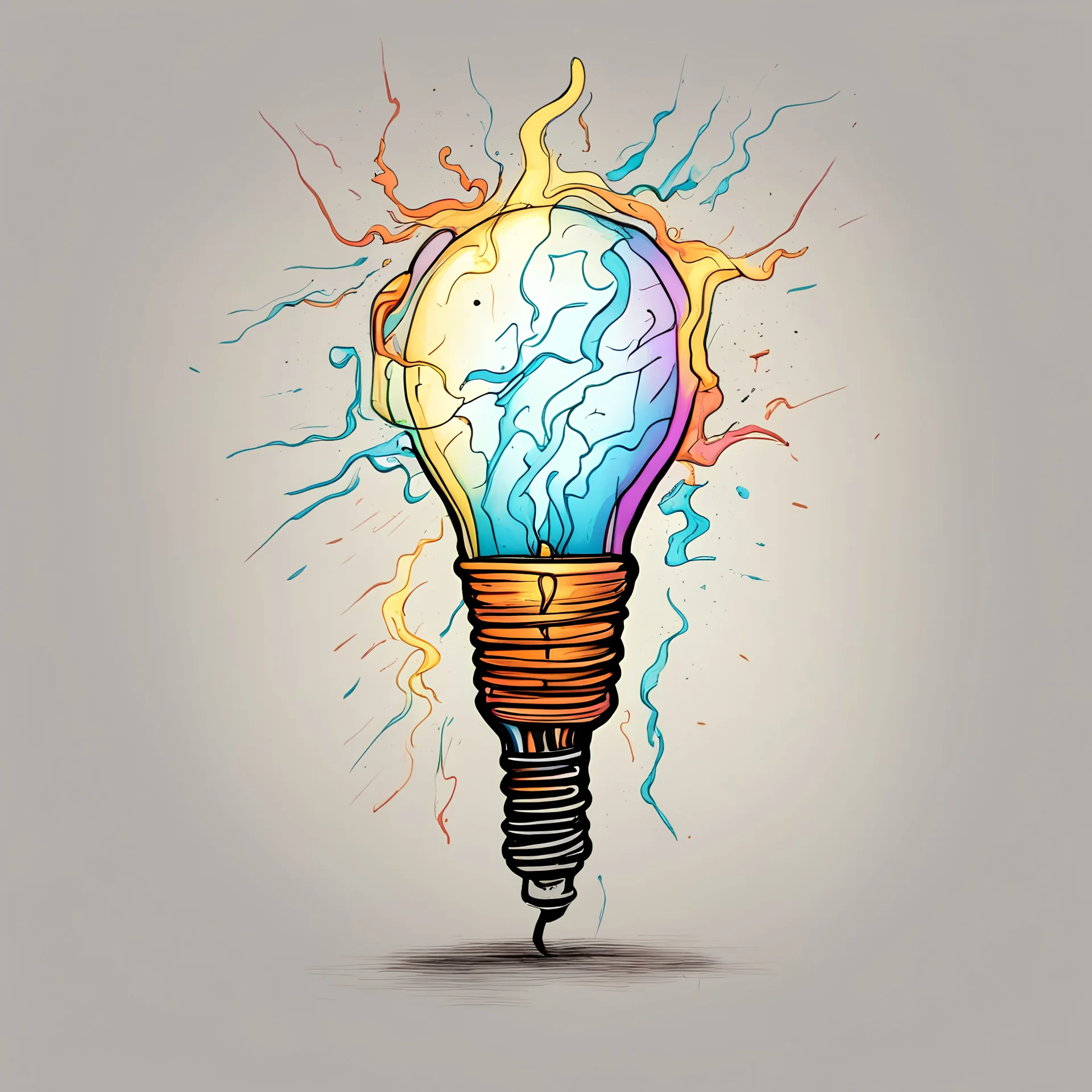 light bulb line drawing funny colors lightning